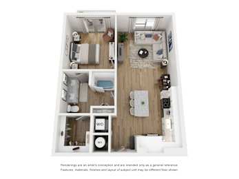 1 bedroom 1 bathroom floor plan at LynnCora, Grand Prairie, TX, 75052
