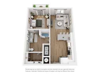 1 bedroom 1 bathroom floor plan at LynnCora, Grand Prairie, TX, 75052