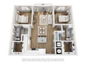 2 bedroom 2 bathroom floor plan A at LynnCora, Texas