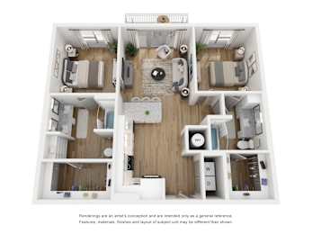 2 bedroom 2 bathroom floor plan A at LynnCora, Texas