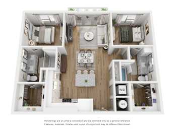 2 bedroom 2 bathroom floor plan A at LynnCora, Texas