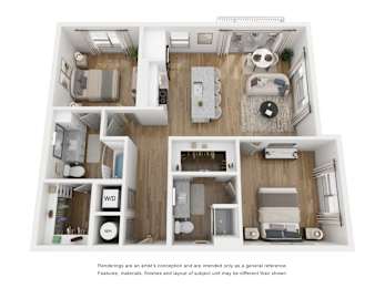 2 bedroom 2 bathroom floor plan A at LynnCora, Texas