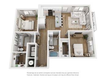2 bedroom 2 bathroom floor plan A at LynnCora, Texas