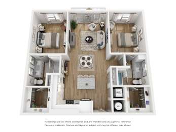 2 bedroom 2 bathroom floor plan A at LynnCora, Texas