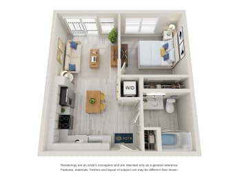 a floor plan of a 1 bedroom apartment at Solasta, Sacramento, CA, 95831