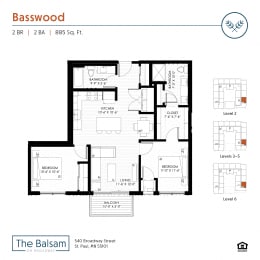 2 bedroom Basswood floor plan at The Balsam on Broadway