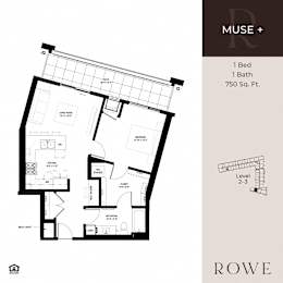 A floor plan for a MUSE+ property with one bedroom and one bathroom.