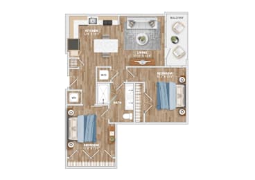 2 bed 1 bath D at Hawkins Press Apartments, Charlotte, NC, 28203