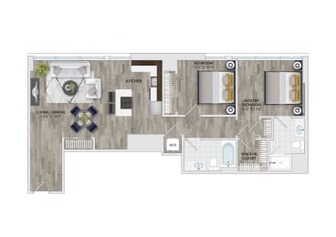 2B3 Floor Plan at 1405 Point, Maryland, 21231