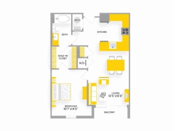A1 Floor Plan 1 Bed 1 Bath at Garfield Park, Arlington, 22201
