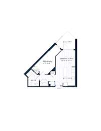 1 bed 1 bath T loft floor plan of the apartment at Reed Row, Washington, 20009