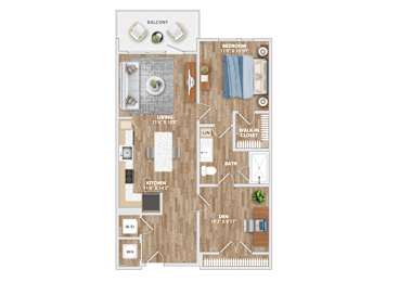 A13D Floor Plan at Hawkins Press Apartments, Charlotte, North Carolina