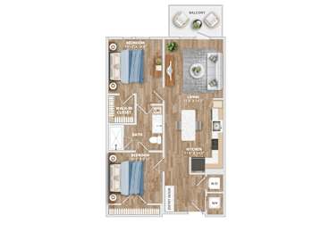 A16D Floor Plan at Hawkins Press Apartments, North Carolina, 28203