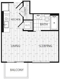 One bedroom apartment floor plan with balcony at CODA on H Apartments, Washington, DC 20002