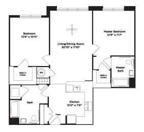 2 bed 2 bath B7b Floor Plan at 800 Carlyle, Alexandria, VA