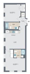 2 bed 2 bath B an illustration of a floor plan of a small house at Reed Row, Washington, 20009