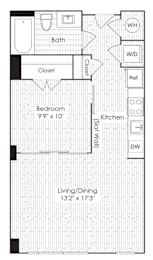 1 Bed 1 Bath Floorplan M at Dock 79, District of Columbia