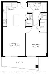 1 bed 1 bathroom floorplan N at Fort Totten Square, Washington, 20011