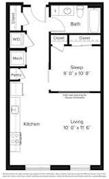 1 bed 1 bath floorplan M at Fort Totten Square, Washington DC, 20011