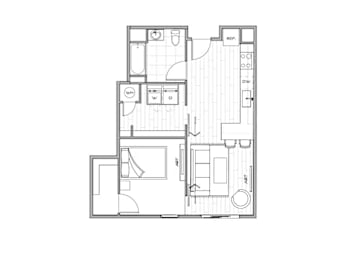 1Bed 1Bath B Floor Plan at Lotus Gallacher Apartments, Salt Lake City, Utah