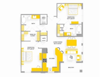 B7 Floor Plan 2 Bed 2 Bath at Garfield Park, Arlington, 22201