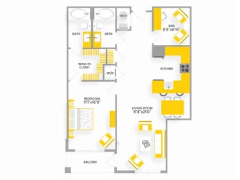 C2 Floor Plan 1 Bed 2 Bath at Garfield Park, Arlington, 22201