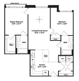 2 bed 2 bath B2b Floor Plan at 800 Carlyle, Alexandria, Virginia