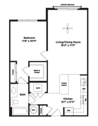 1 bed 1 bath A9a Floor Plan at 800 Carlyle, Virginia, 22314