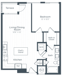 a floor plan of a bedroom apartment at Highgate at the Mile, McLean, 22102