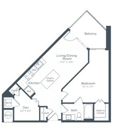 a floor plan of a bedroom apartment at Highgate at the Mile, McLean Virginia