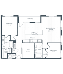 a floor plan of a bedroom apartment at Highgate at the Mile, McLean Virginia