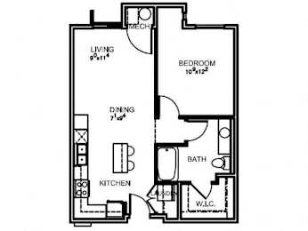1H Floor Plan at The Lotus Apartments, Utah, 84111