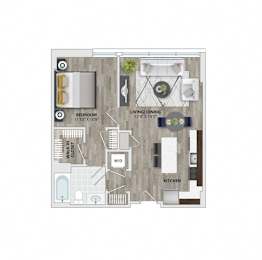 1bed 1bath floor plan at 1405 Point Apartments, Baltimore, MD 21231