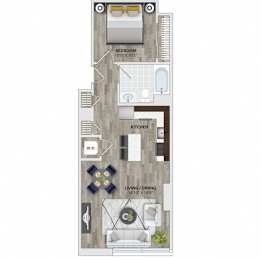 Studio apartment floor plan layout at 1405 Point Apartments, Baltimore, Maryland