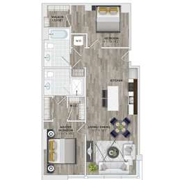 Two bedroom floor plan layout at 1405 Point Apartments, Maryland, 21231