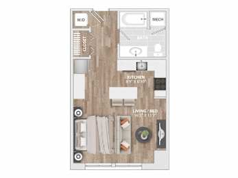 Studio 1 bath floorplan at Allied Harbor Point Apartments, Maryland, 21231
