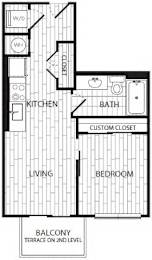 One bedroom one bath floorplan with balcony at CODA on H Apartments, Washington, DC 20002