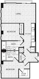 2 bedroom two bathroom floorplan at CODA on H Apartments, Washington, DC