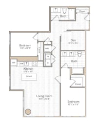 a floor plan of a bedroom apartment with a closet and a living room
