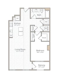 a floor plan of a bedroom apartment at The Boro, Tysons Virginia