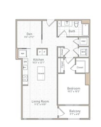 a floor plan of a bedroom apartment at The Boro, Tysons