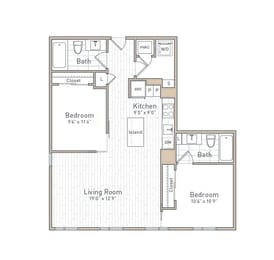 a floor plan of a bedroom apartment at The Boro, Tysons, VA