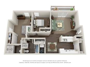 2 Bedroom 1.5 Bath Floor Plan at Sunset Ridge, West Jordan