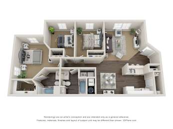 3 Bed 2 Bath Floor Plan at Bluffs Apartments, Bluffdale