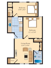 2 bed 2 bath B1 Floor Plan at The Fields of Bethesda, Chevy Chase, 20815