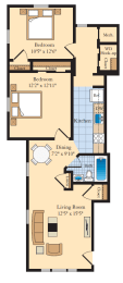 2 bed 2 bath B2 Floor Plan at The Fields of Bethesda, Chevy Chase, Maryland