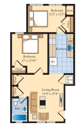 2 bed 2 bath B4 Floor Plan at The Fields of Bethesda, Chevy Chase