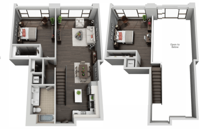Two Bedroom, Two Bath Loft Floor Plan at The Mansfield at Miracle Mile, Los Angeles, California