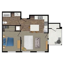 1 bed 1 bath floor plan A at Loma Villas Apartments, San Bernardino