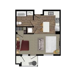 Studio 1 bath floor plan at Loma Villas Apartments, San Bernardino, 92408
